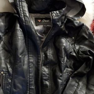 Womens size medium  Guess hooded , black jacket